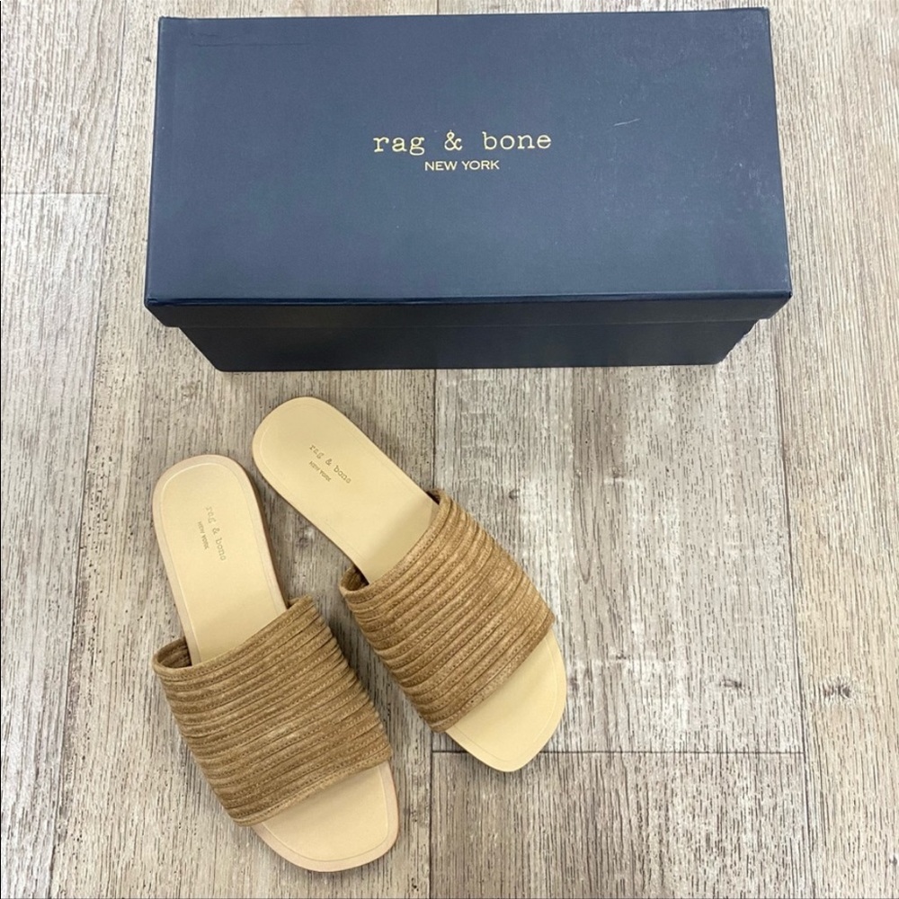 Rag & Bone Cameron Flat Slip-on Suede Sandal In Camel Suede size 6.5